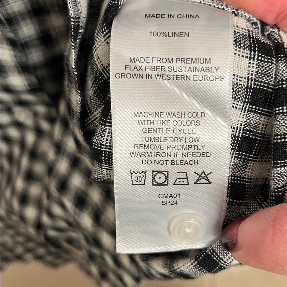 Quince Black and White linen Gingham Button Down Shirt - Picture 4 of 4